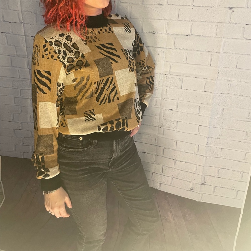 Alfred Dunner Mock Neck Cheetah Print Sweater